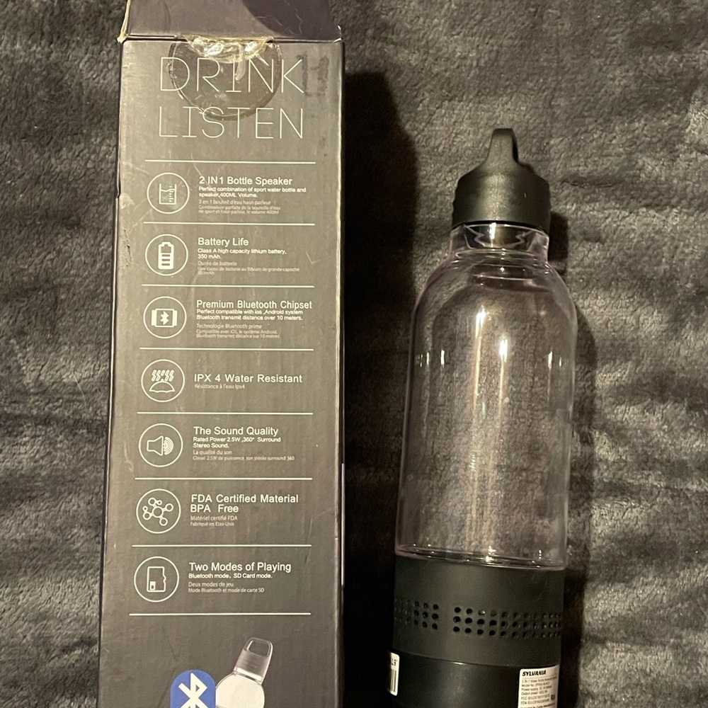 Black Bluetooth Water Bottle With Speaker - Picture 2 of 4